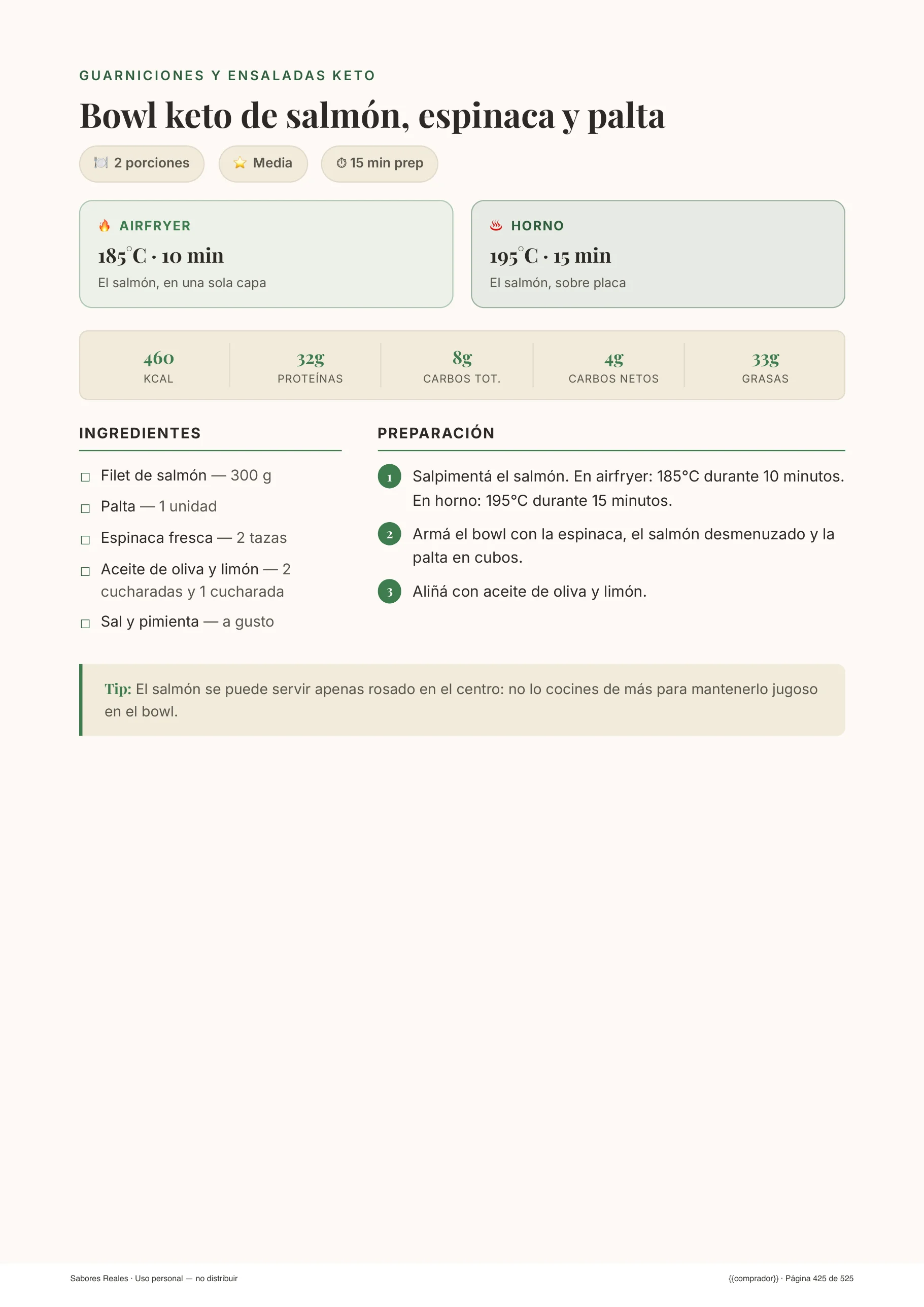 Página de receta real del ebook