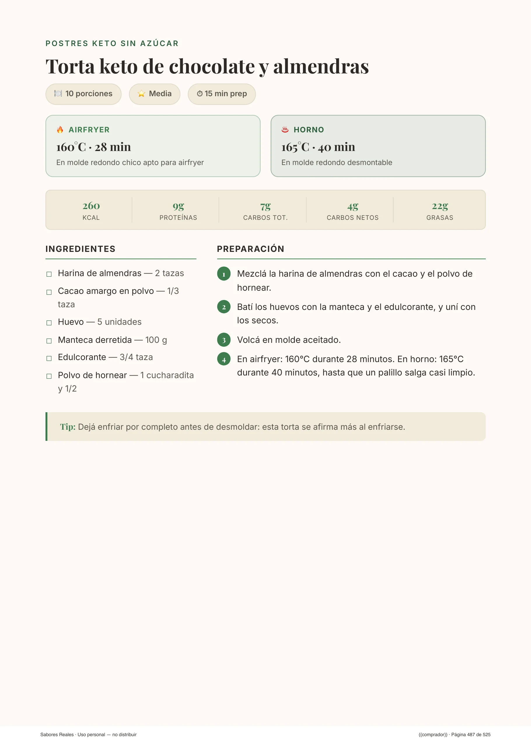 Página de receta real del ebook